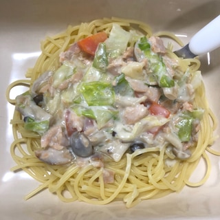 【幼児食】取り分け可！鮭っキャベツのクリームパスタ